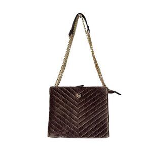 La Diva‎ Purple Velvet Velour Quilted Convertible Crossbody Bag Business Glam